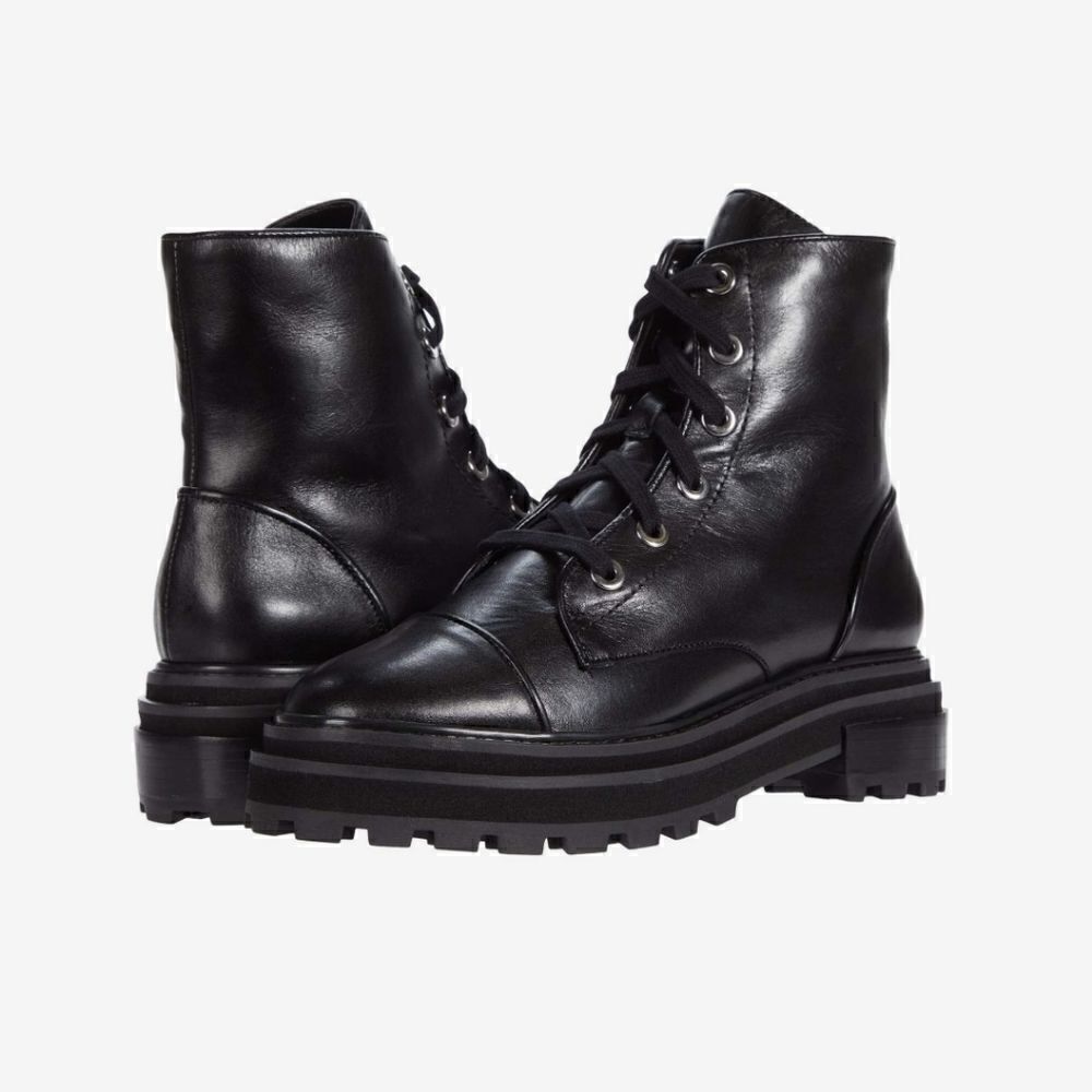 Shutz maylova lug sole lace up black leather bootie size 10